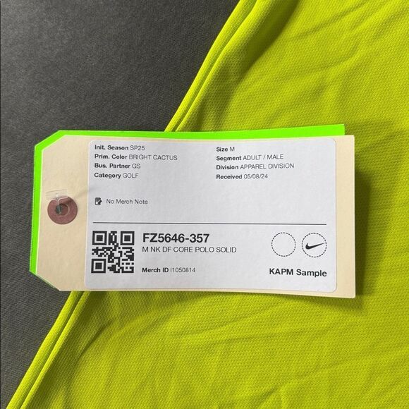 Nike Men's Short Sleeve Dri-Fit Core Golf Polo Shirt Bright Cactus M NEW *Sample - Picture 6 of 9